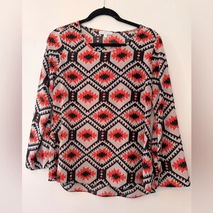 Moa Moa Top Geometric Small Pink Orange Satin